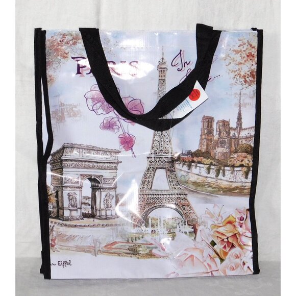 Paris Themed Reusable Tote Bag With Eiffel Tower Print - Picture 10 of 13